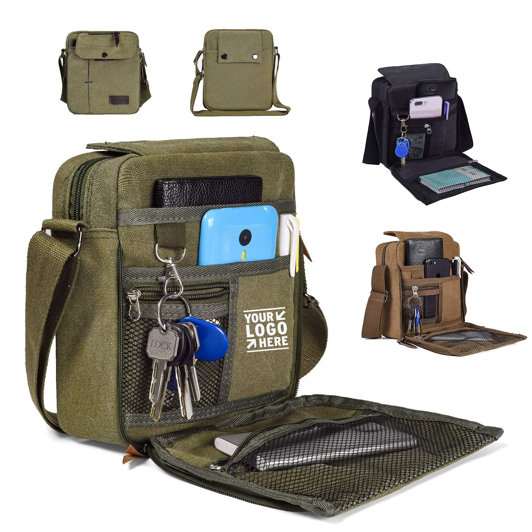 Men's Travel Canvas Small Casual Shoulder Messenger Bag Chest Multi-pocket Purse 2