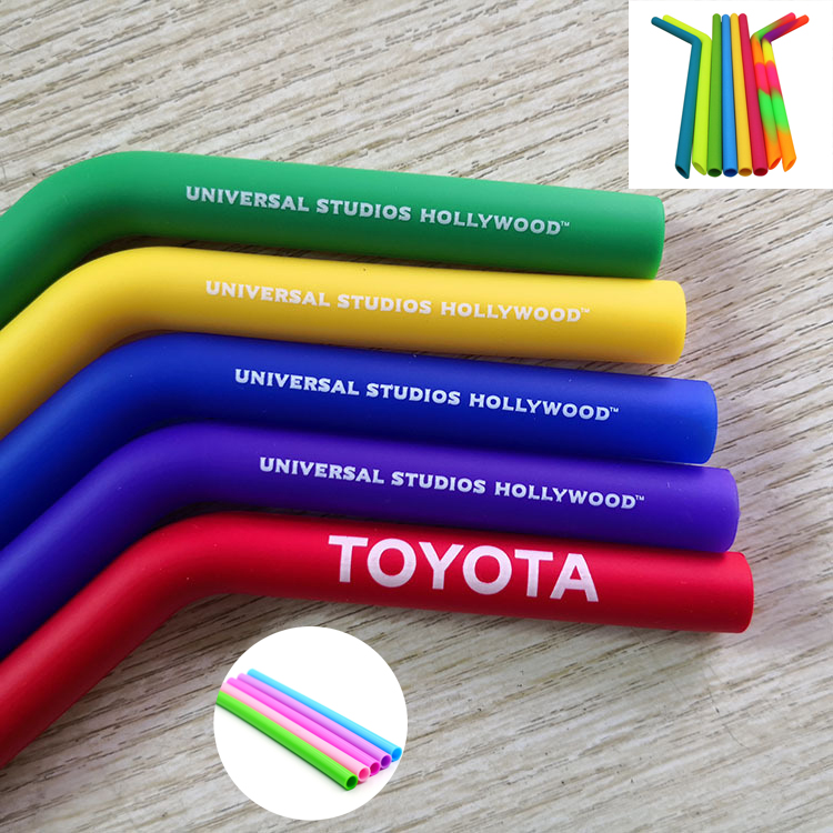 3/8"D Bent Straight Rainbow Silicone Straws 1