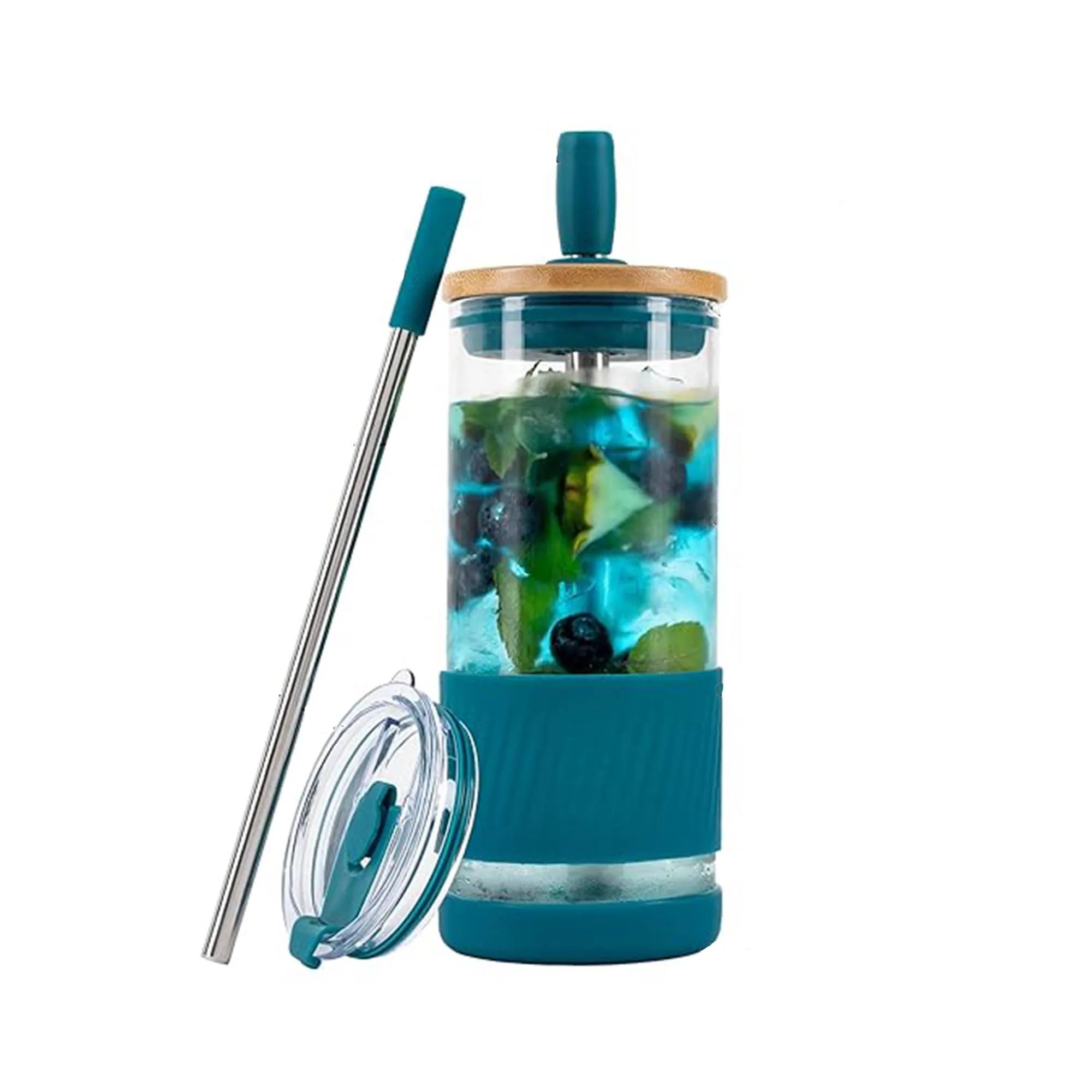 Glass Cups With Lids and Straws 12