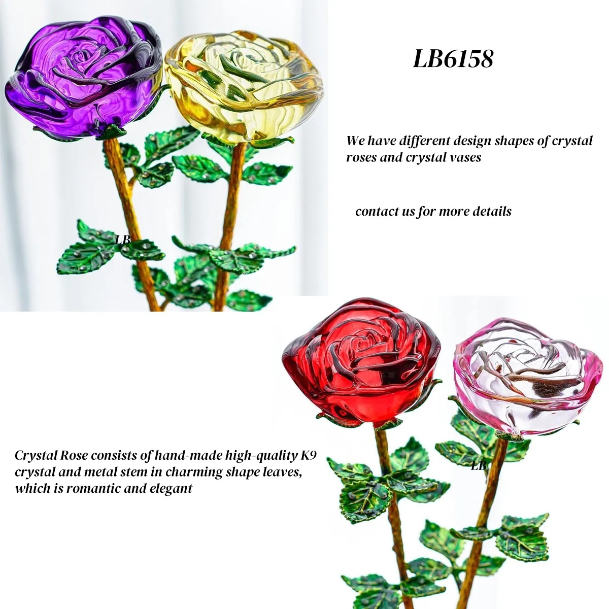 Long Stem Crystal Rose with Vase Romantic Gifts for Her 2