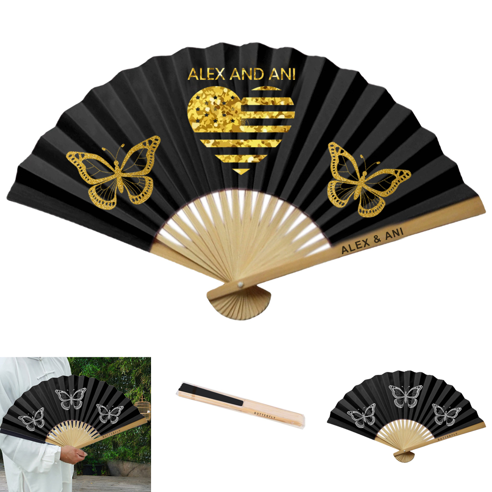 Shimmer Bamboo Hand Fan - Premium Silk 1