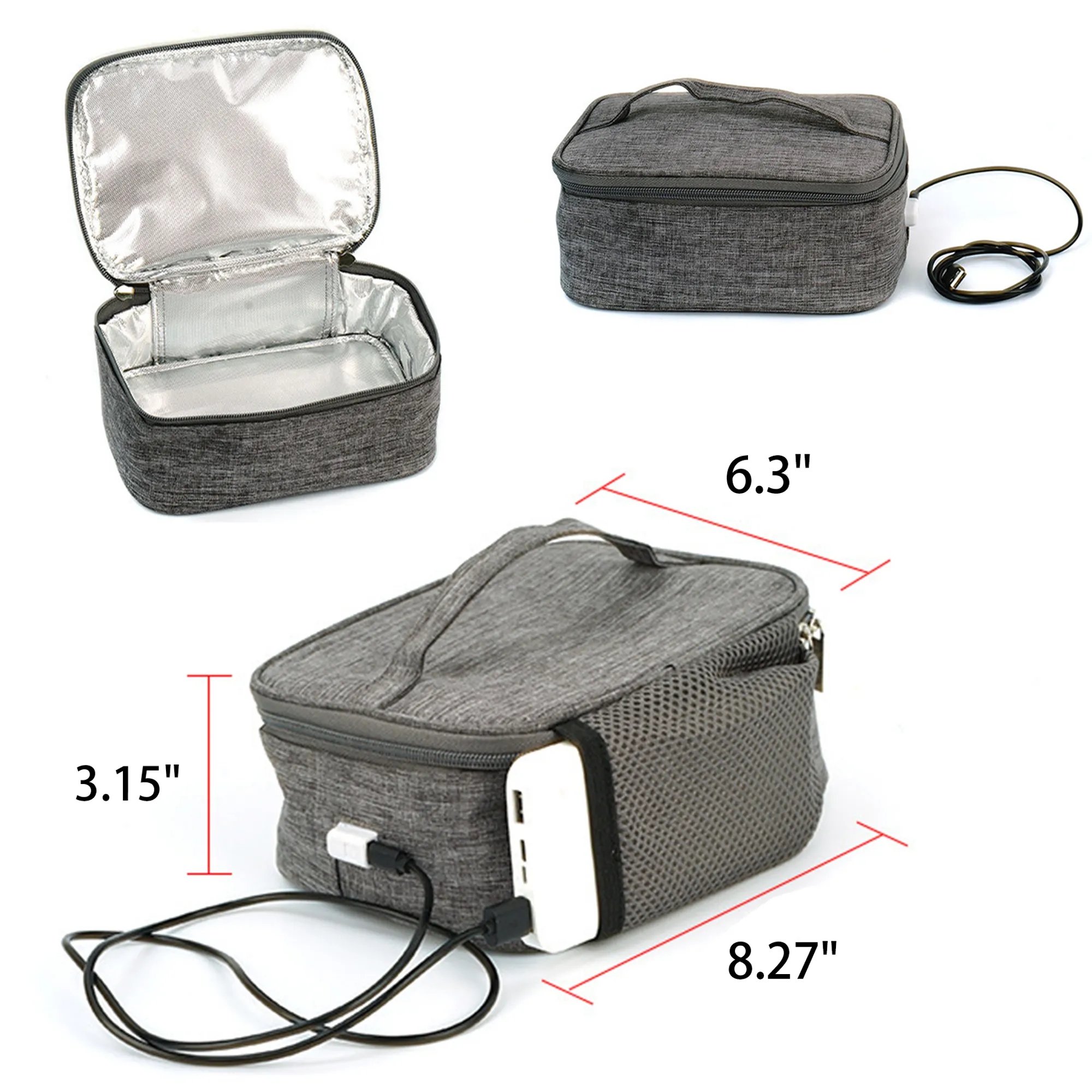 USB Portable Car Food Warmer Heating Lunch Bag 2