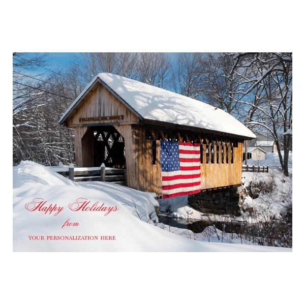 Patriotic Covered Bridge Winter Snow Scene 1