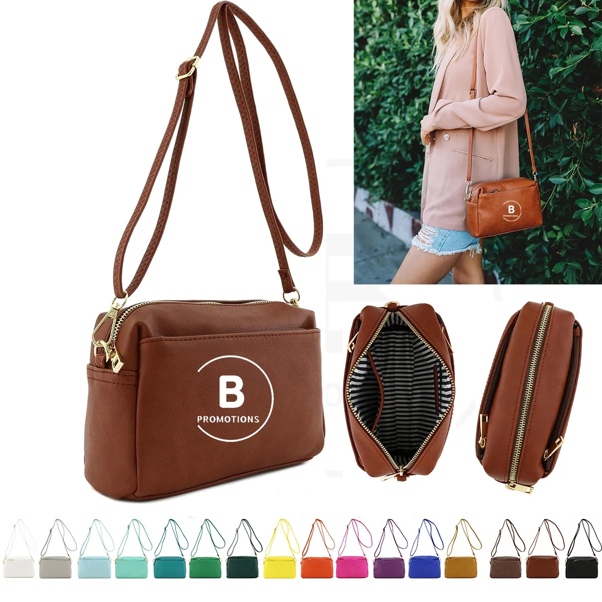 PU Crossbody Bag Triple Zip 3