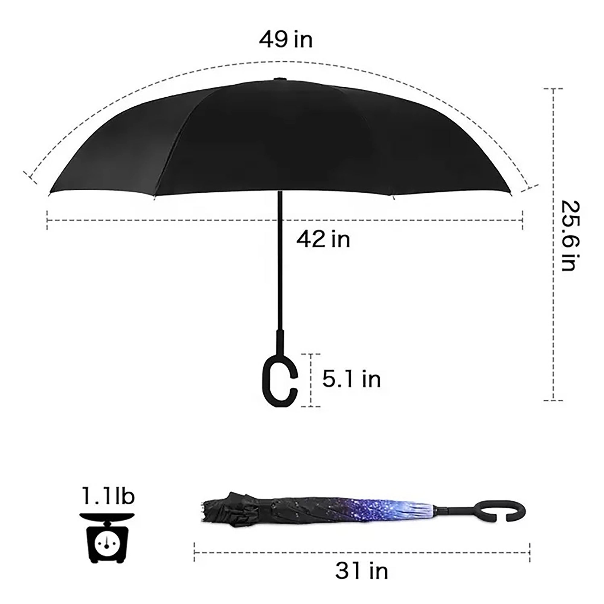 Reverse Upside Down Umbrella With C-Shaped Handle 5