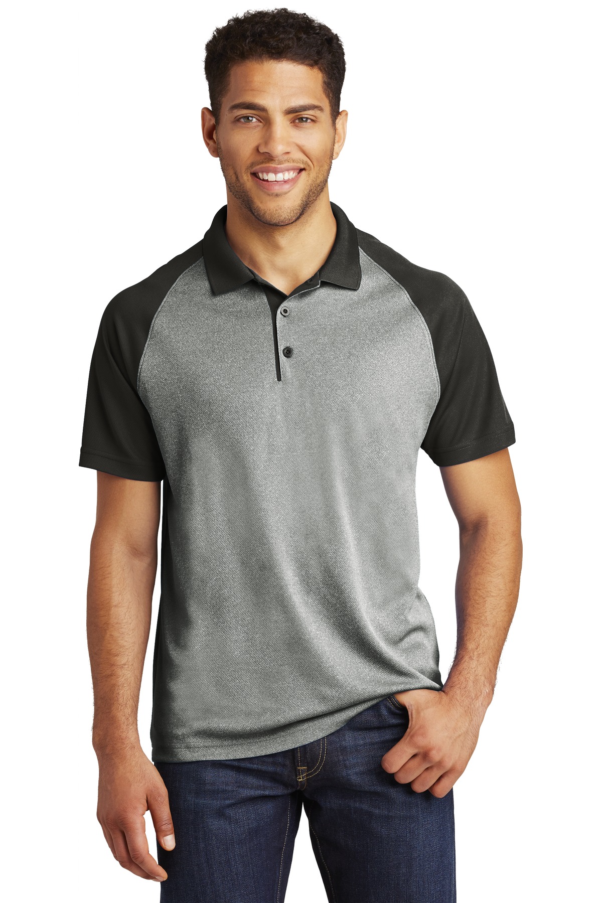 PosiCharge RacerMesh Raglan Heather Block Polo