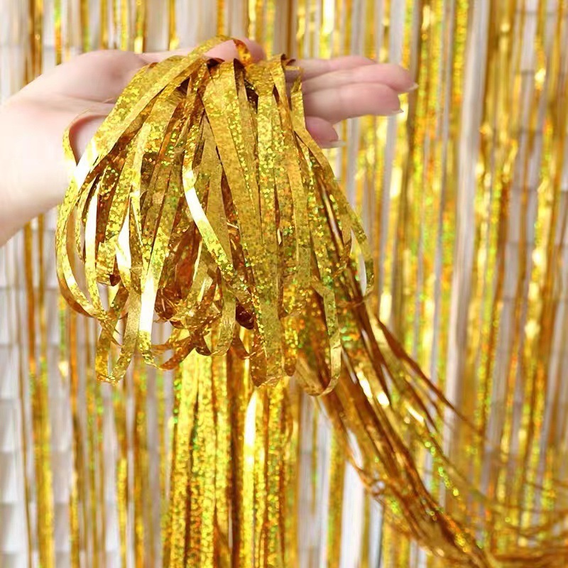 Party Backdrop Christmas Decorations Foil Fringe Backdrop Curtains 8
