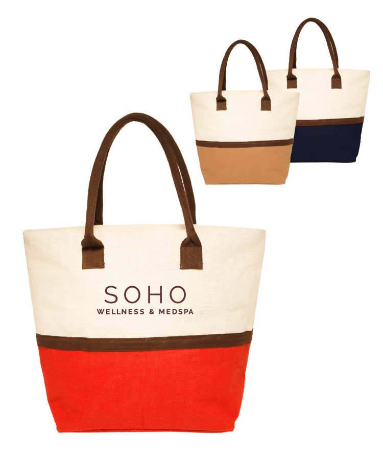 Union Printed - Two-Tone Jute Beach Tote Bags, custom tote bag with logo imprint 3