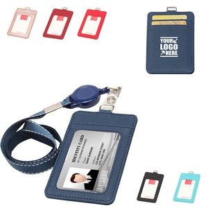 Retractable Lanyard 3 Pockets Dual Side PU Leather Card Holder 27