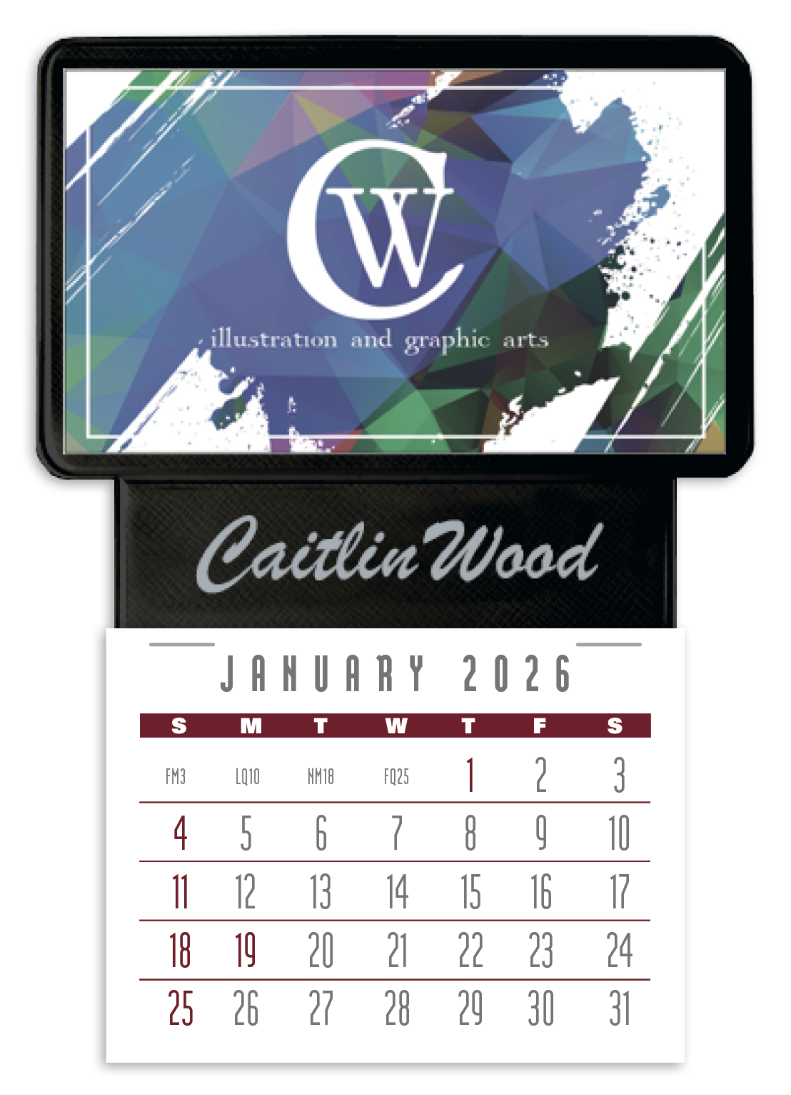 Triumph® Calendars Press-N-Stick Business Card Holder With Imprint And Calendar Pad