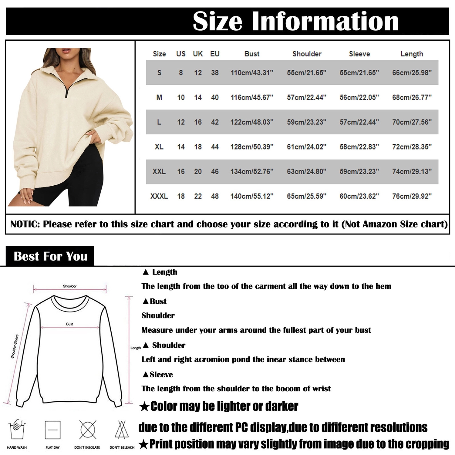Womens Oversized Half Zip Pullover Long Sleeve Sweatshirt 3