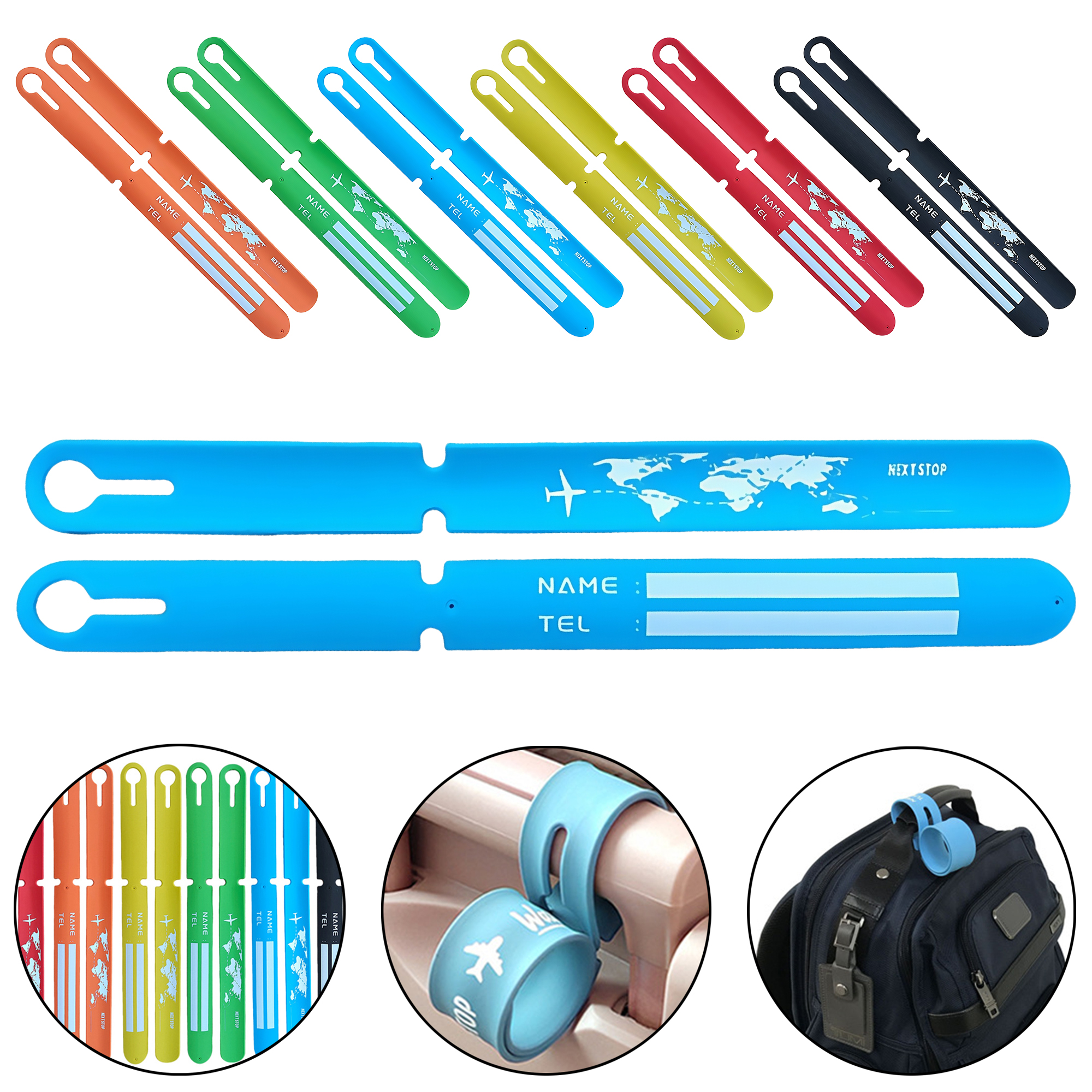 Reusable Silicone Luggage Tag Wristband for Travel Backpack Suitcase Anti-Loss Anti-Peeping 4