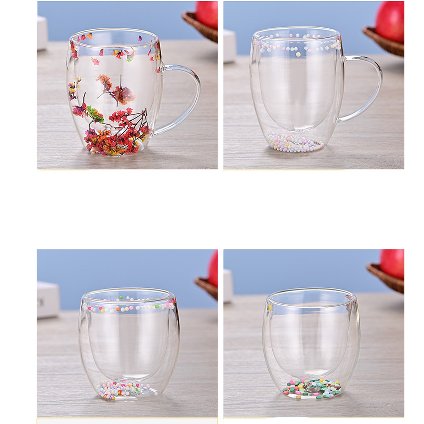 Double Glass Quicksand Flower Cup 3