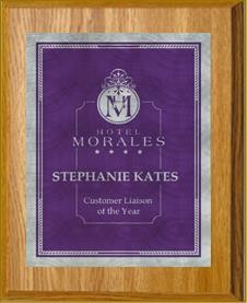7" x 9" Oak Finish Plaque with a Purple/Silver Victory Sunray Plate 2