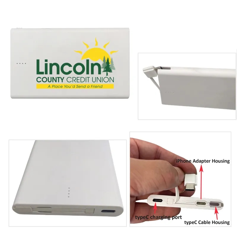 4000mAh Credit Card Size Charger W/Built-in Charging Cable 3