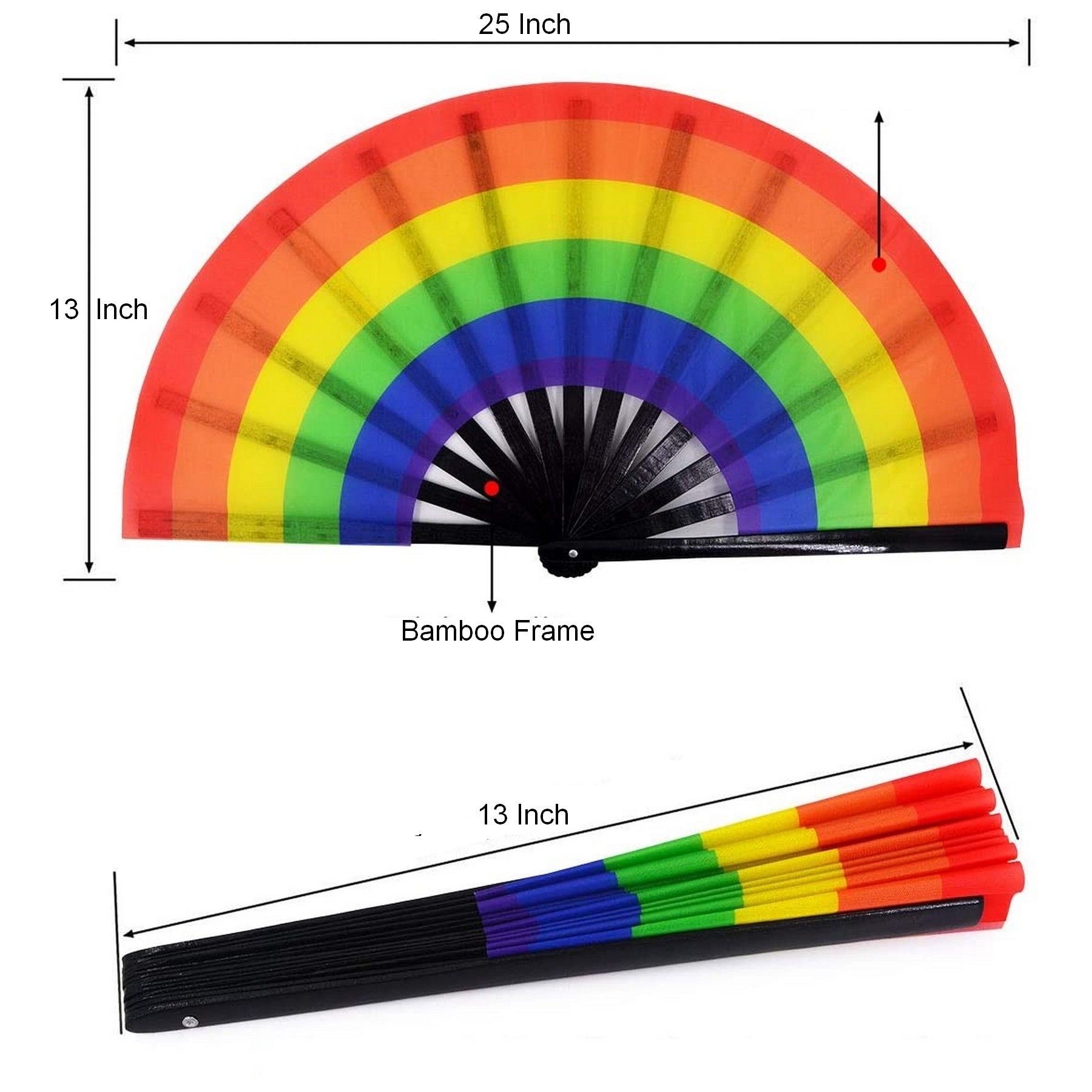 13 Inch Folding Hand Rave Bamboo Gay Pride Rainbow Fan 10