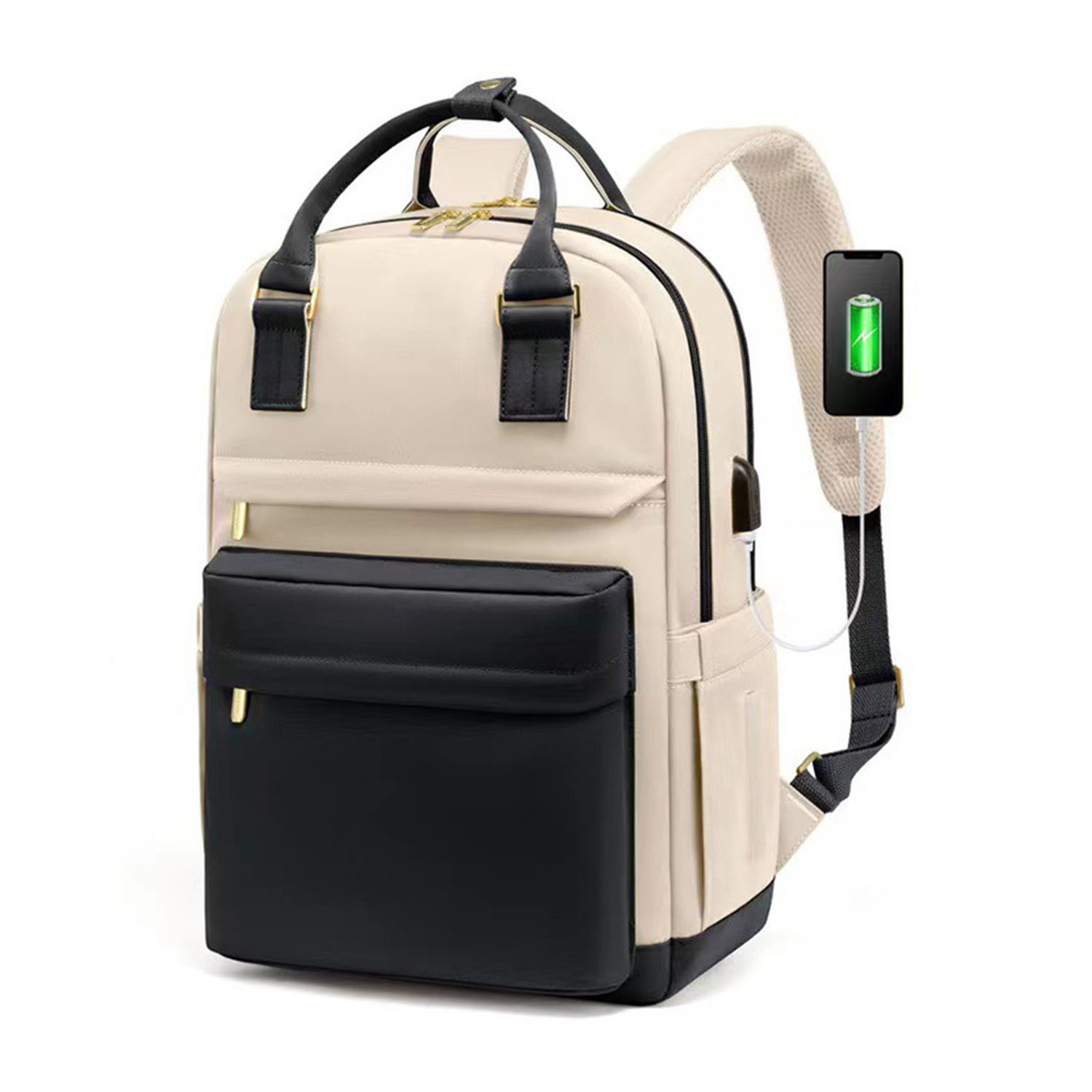Waterproof Polyester USB Laptop Backpack w/ Luggage Strap 8