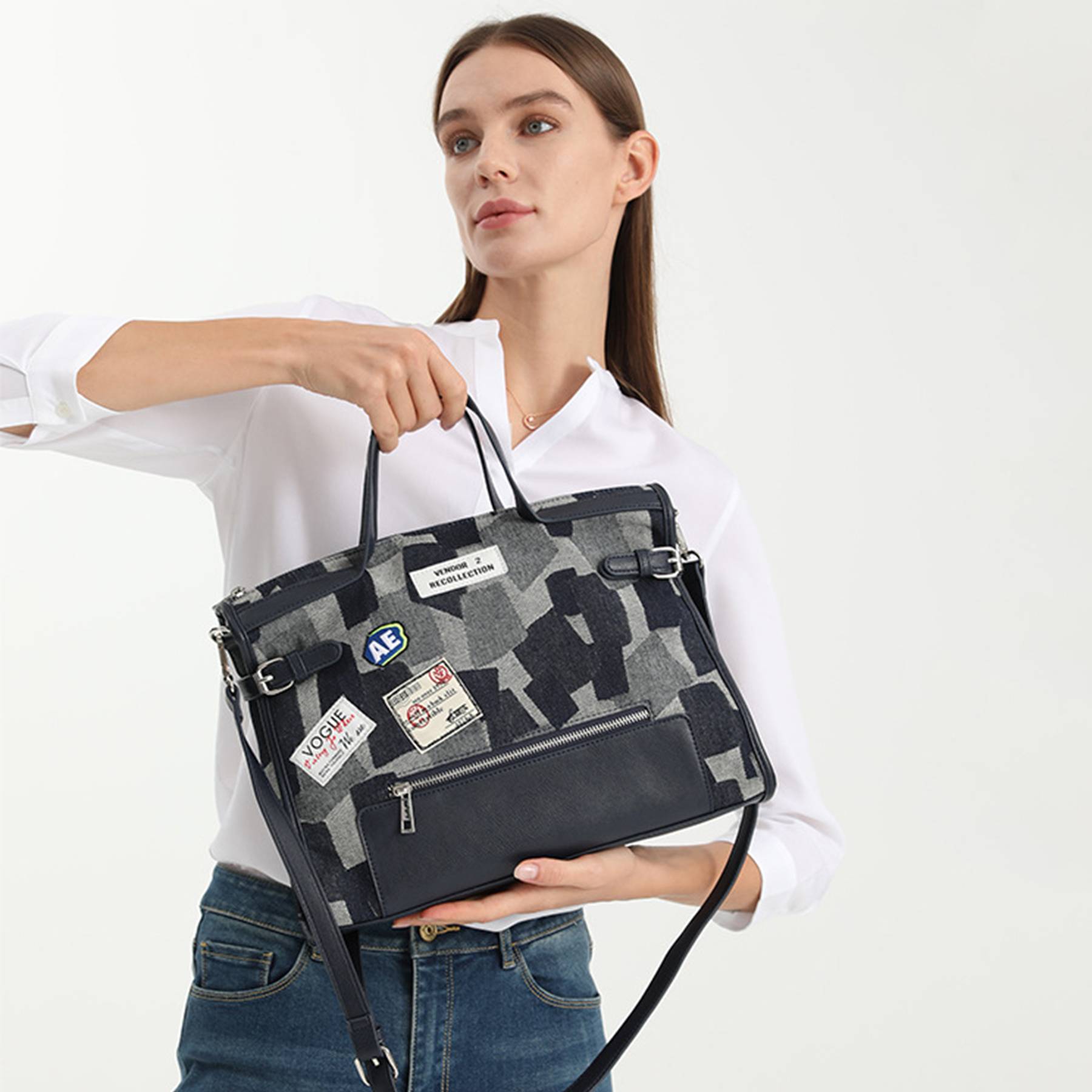 Canvas Street Trend Crossbody Bag for Women - Black/Blue 3
