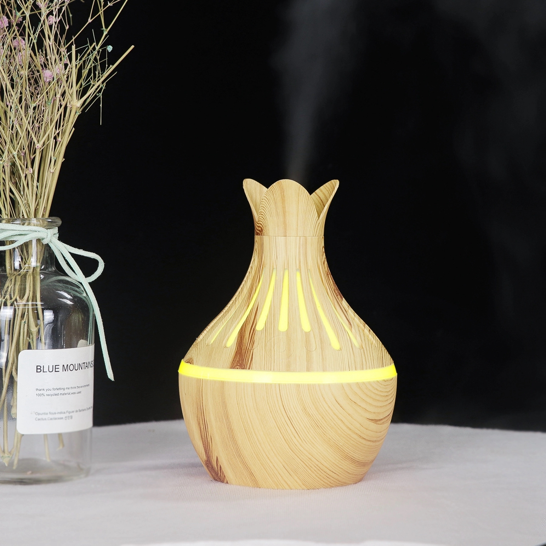 10 Oz. Vase-shaped Wood Grain Aroma Air Humidifier 5