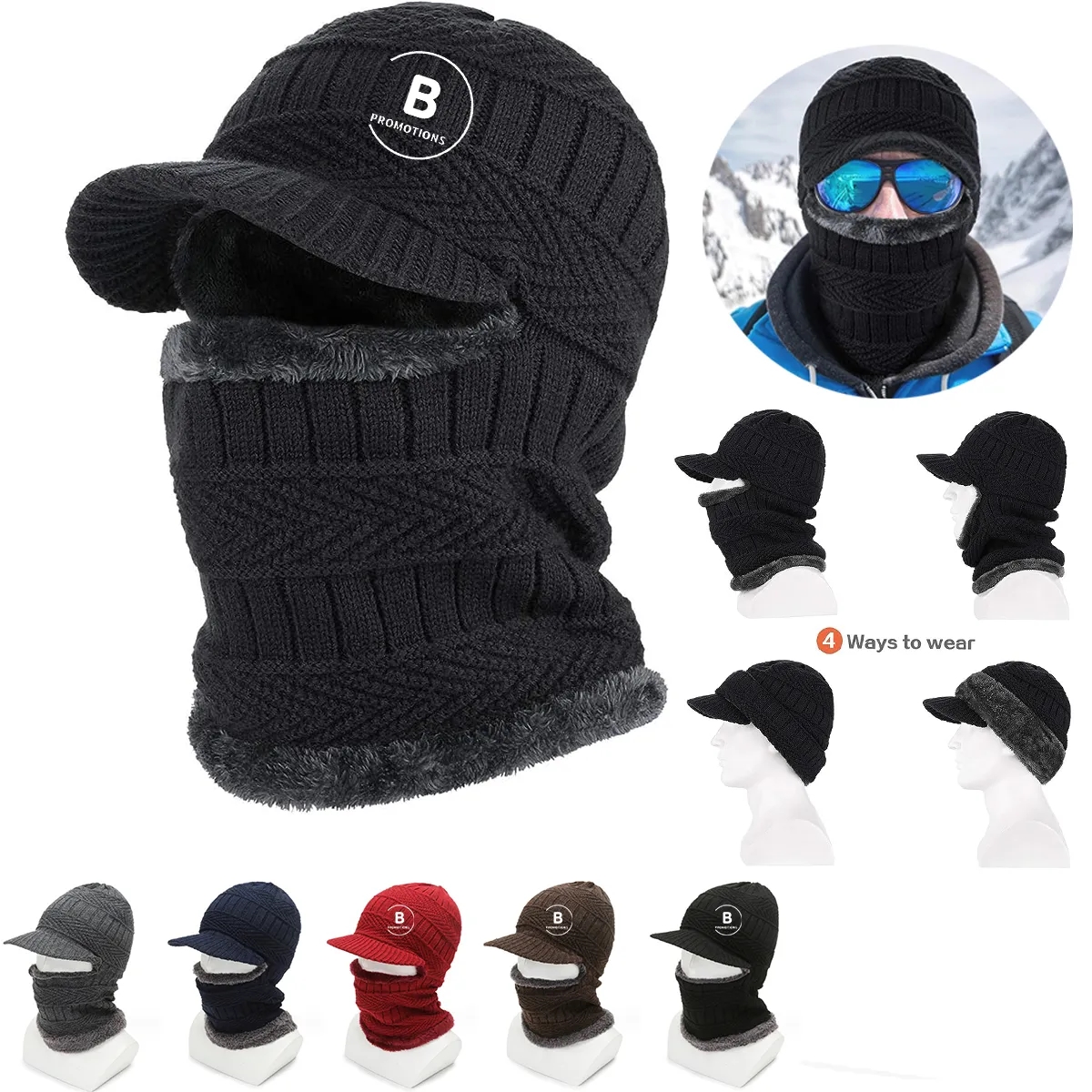 Winter Knitted Balaclava Beanie Warm Cycling Ski Hat 1