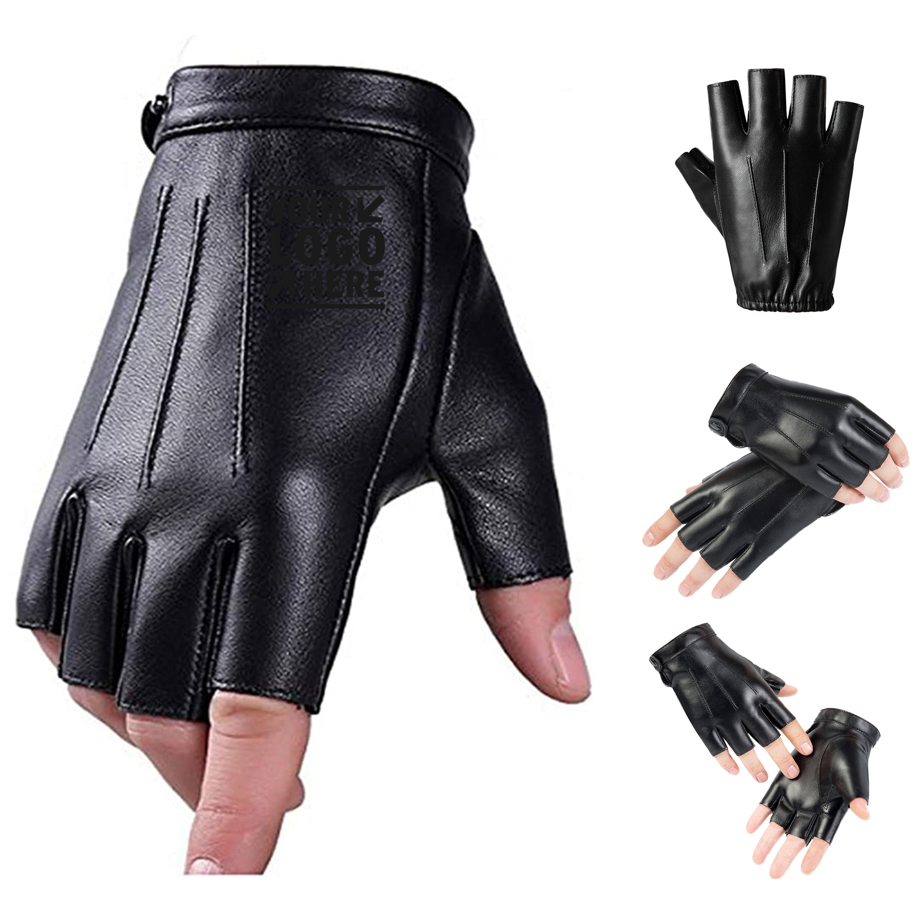 PU Faux Leather Fingerless Driving Gloves  2