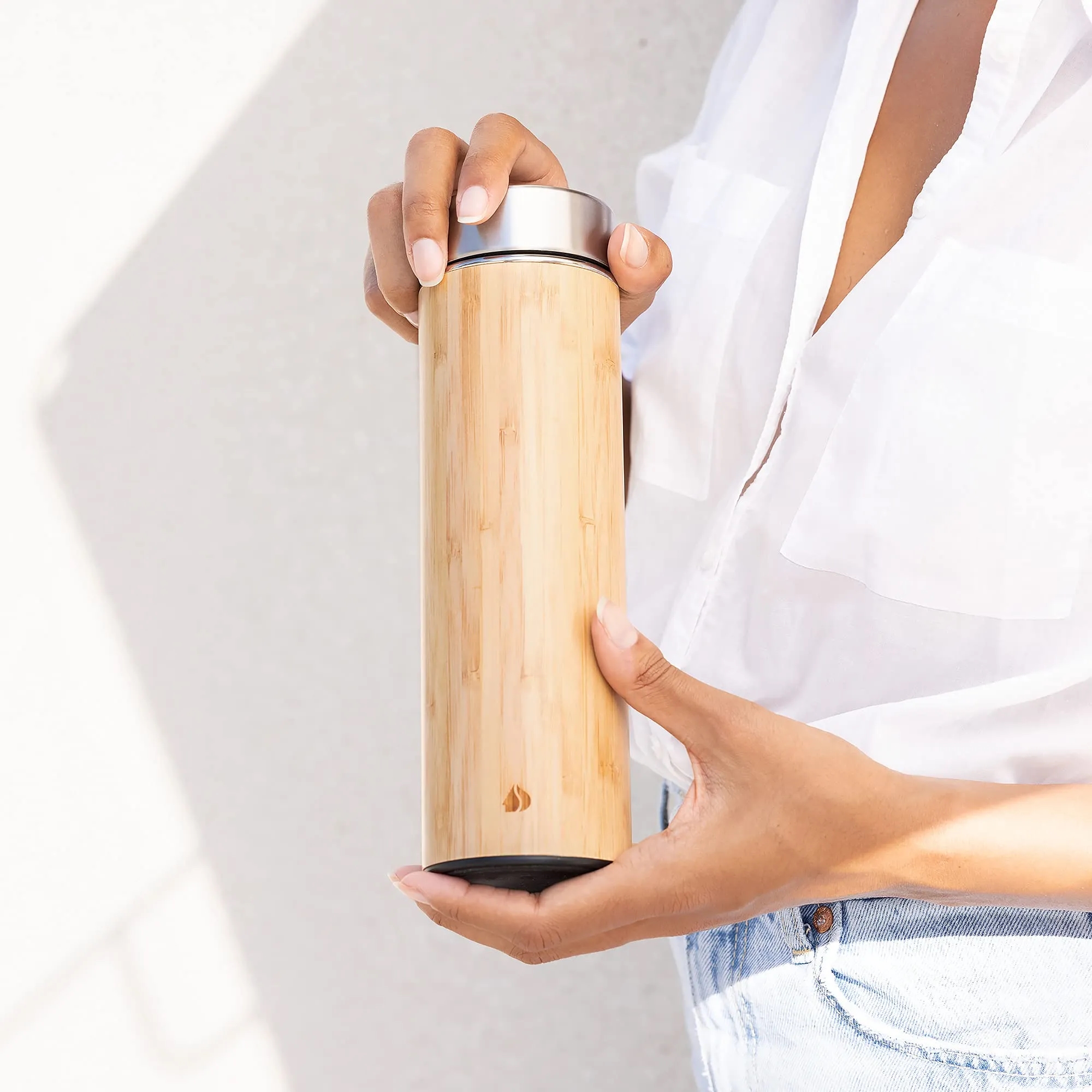 Bamboo Tea Infuser Bottle with Stainless Steel Strainer, custom water bottle with logo imprint 9