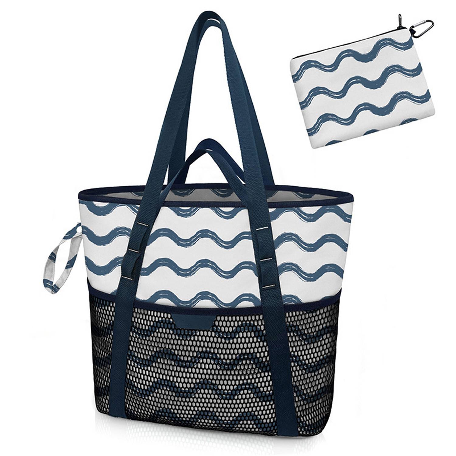 Nylon Zippered Sandproof Foldable Beach Tote Bag, custom tote bag with logo imprint 4
