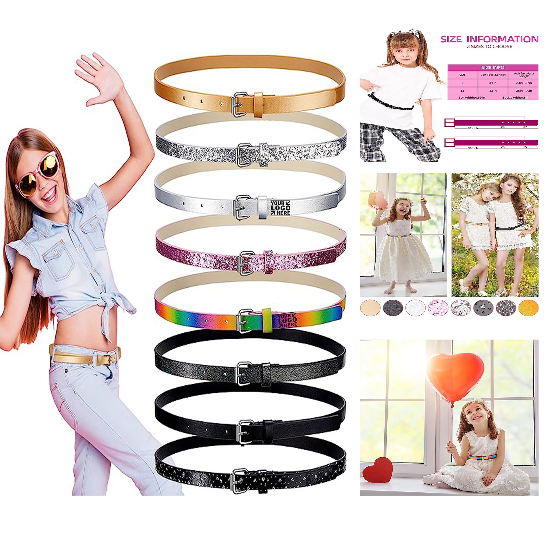 Kids Girls Dress Belts Skinny Waist Rainbow Belt 1