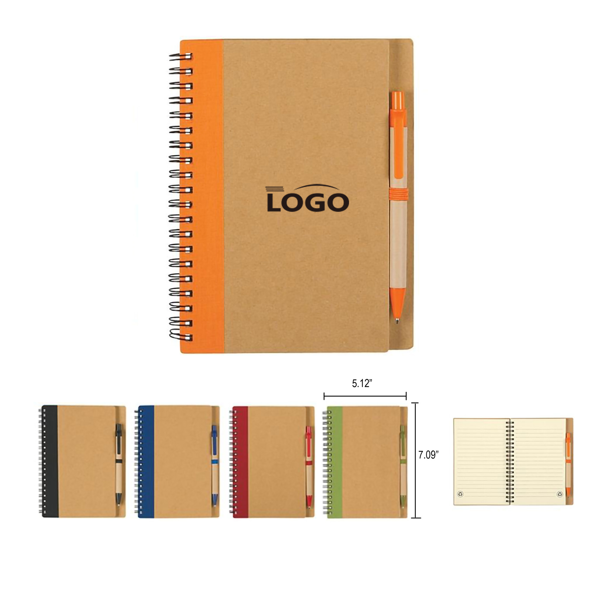 Eco-Inspired Soft Cover Kraft Spiral Notebook With Pen MOQ50 6