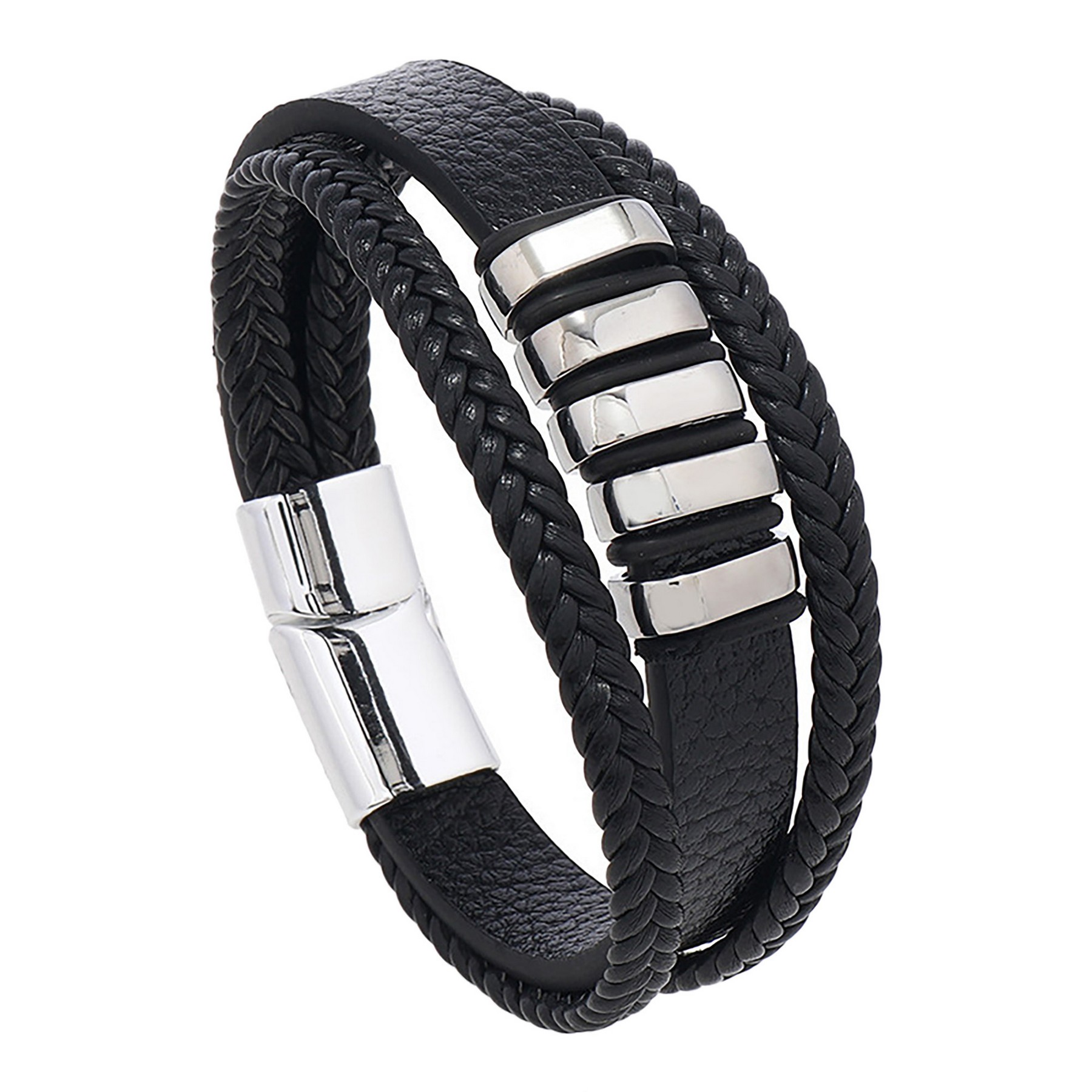 Stainless Steel Leather Cord Magnetic Bracelet 3