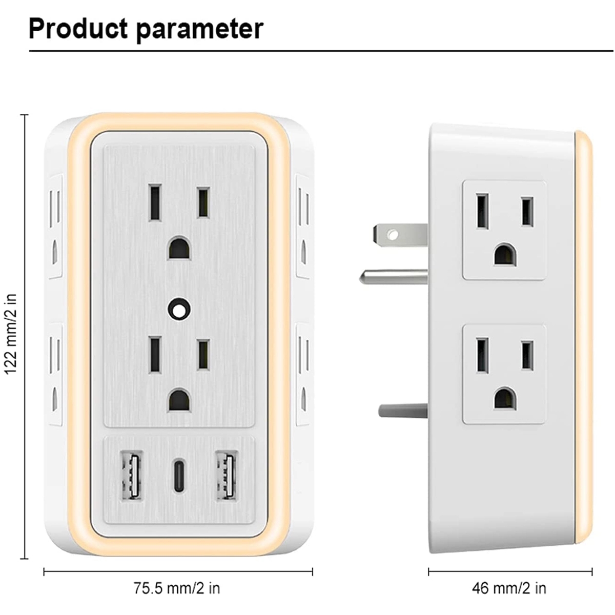 Multi Plug Outlet with 6-Outlet 2 USB Port And Night Light 2