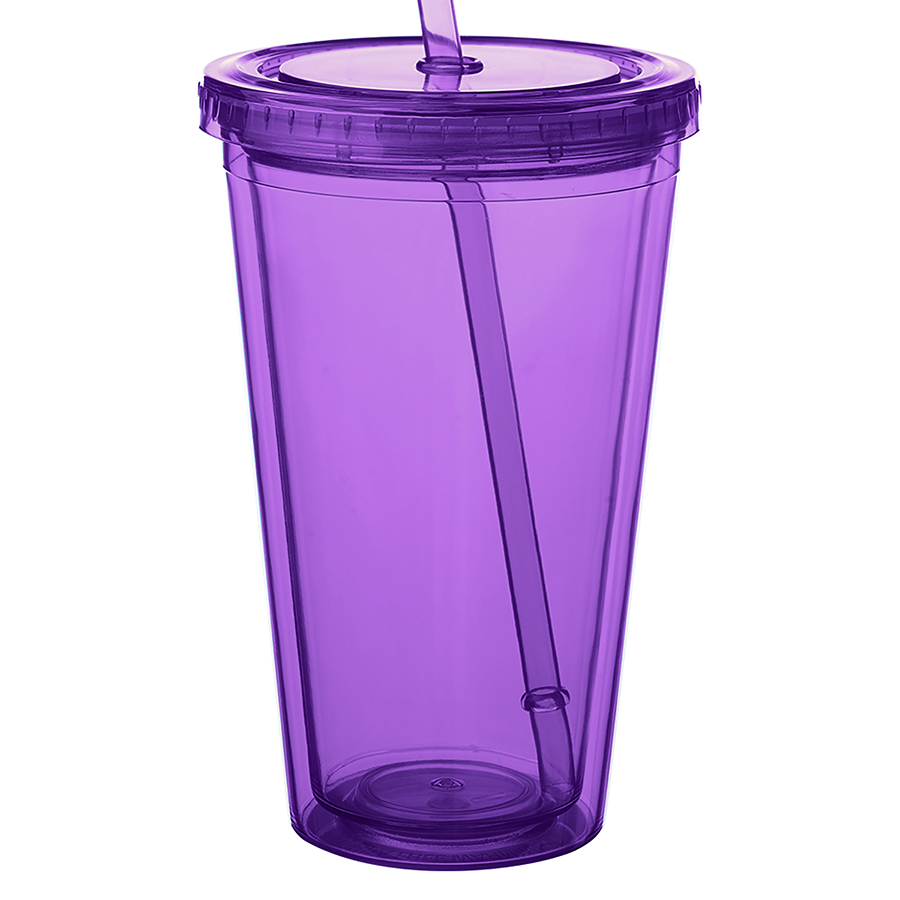 Double Wall Plastic Tumbler - with Straw, 16 oz. 8