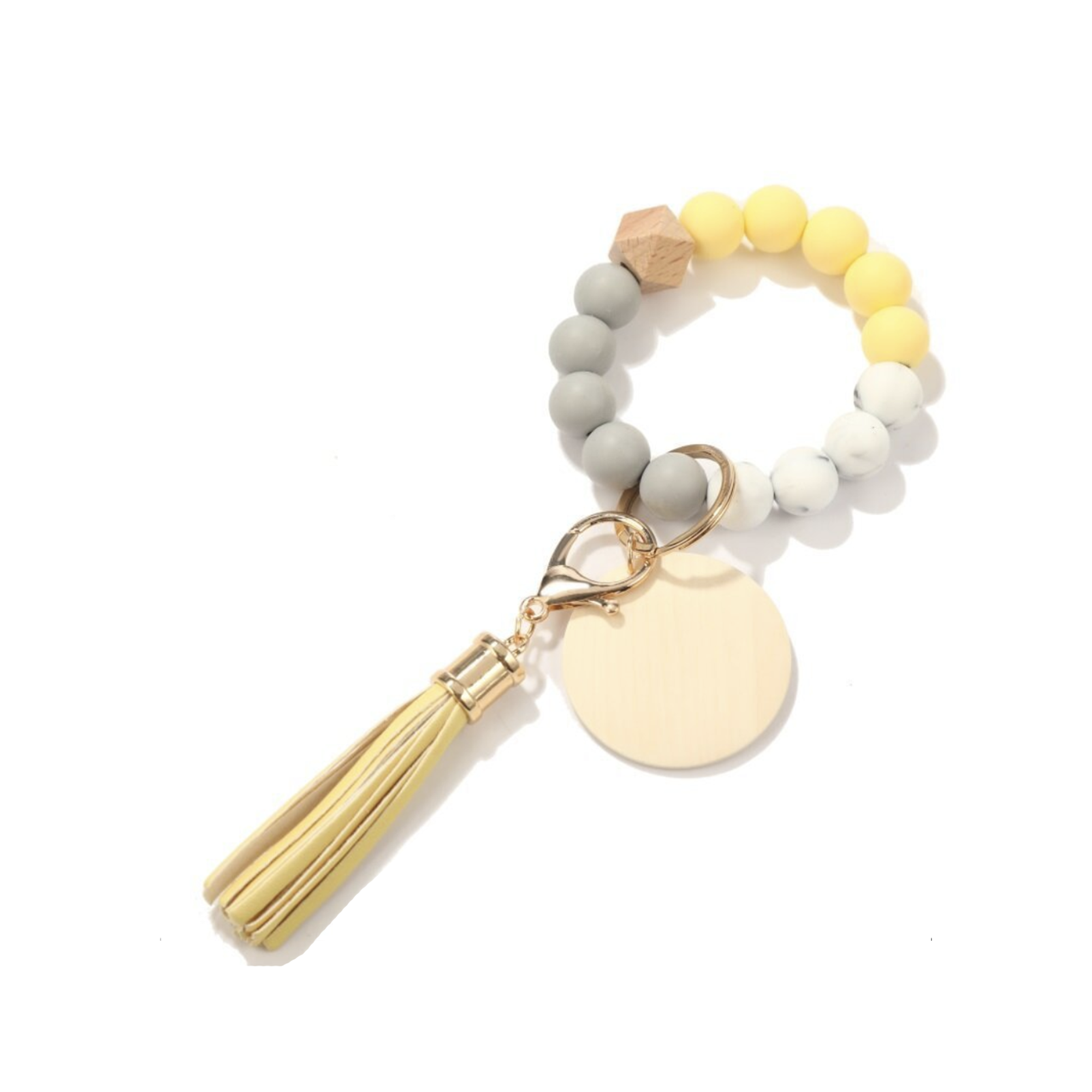 MOQ 10 PCS Customizable Silicone Key Bead Wood Bracelet Keychain 18