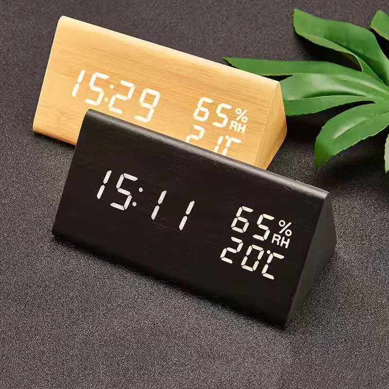 Humidity Temperature Wood Alarm Clock 3