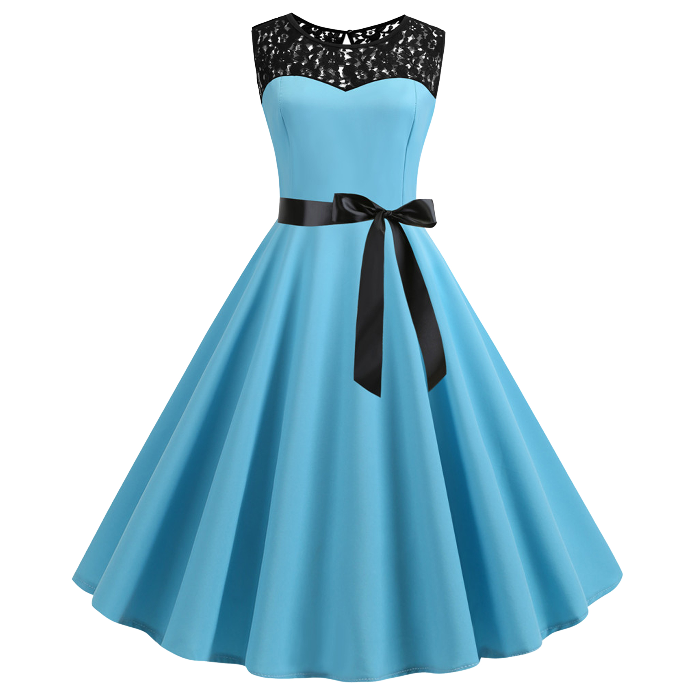 Polyester Retro Sleeveless Lace Patchwork Dress 11