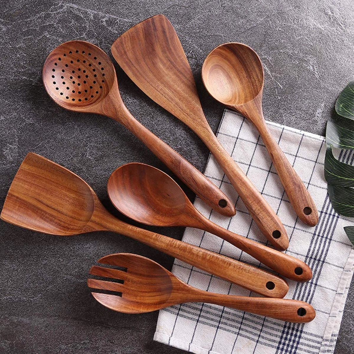 Custom Premium Wooden Kitchen Cooking Spoon Spatula Set 4