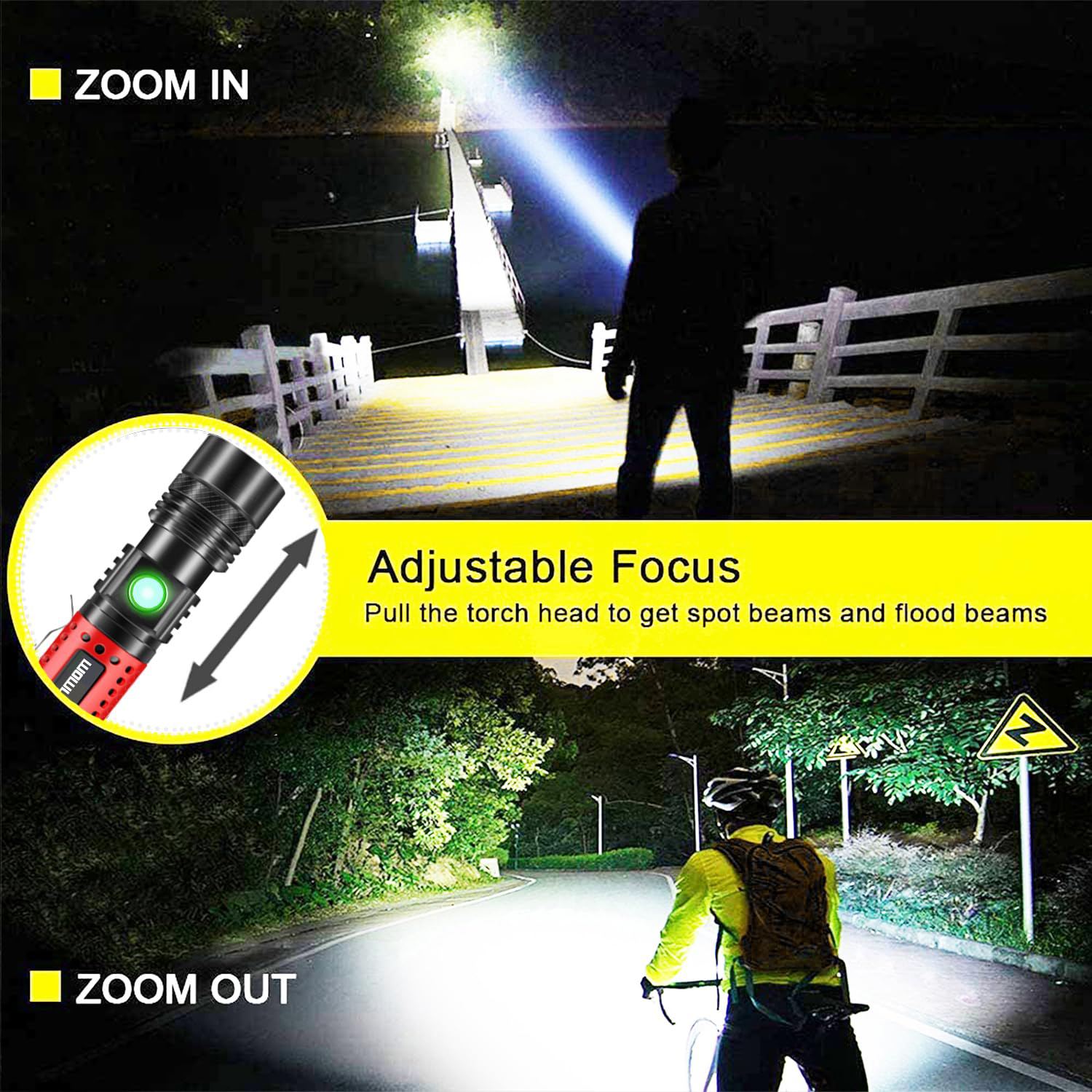 Multi-Function Zoom LED Flashlight - Compact & Rechargeable 10