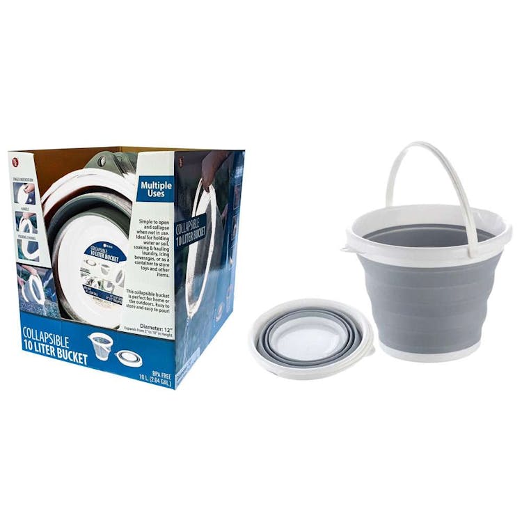 Collapsible Silicon Buckets - 10 Liters Gray/White 2