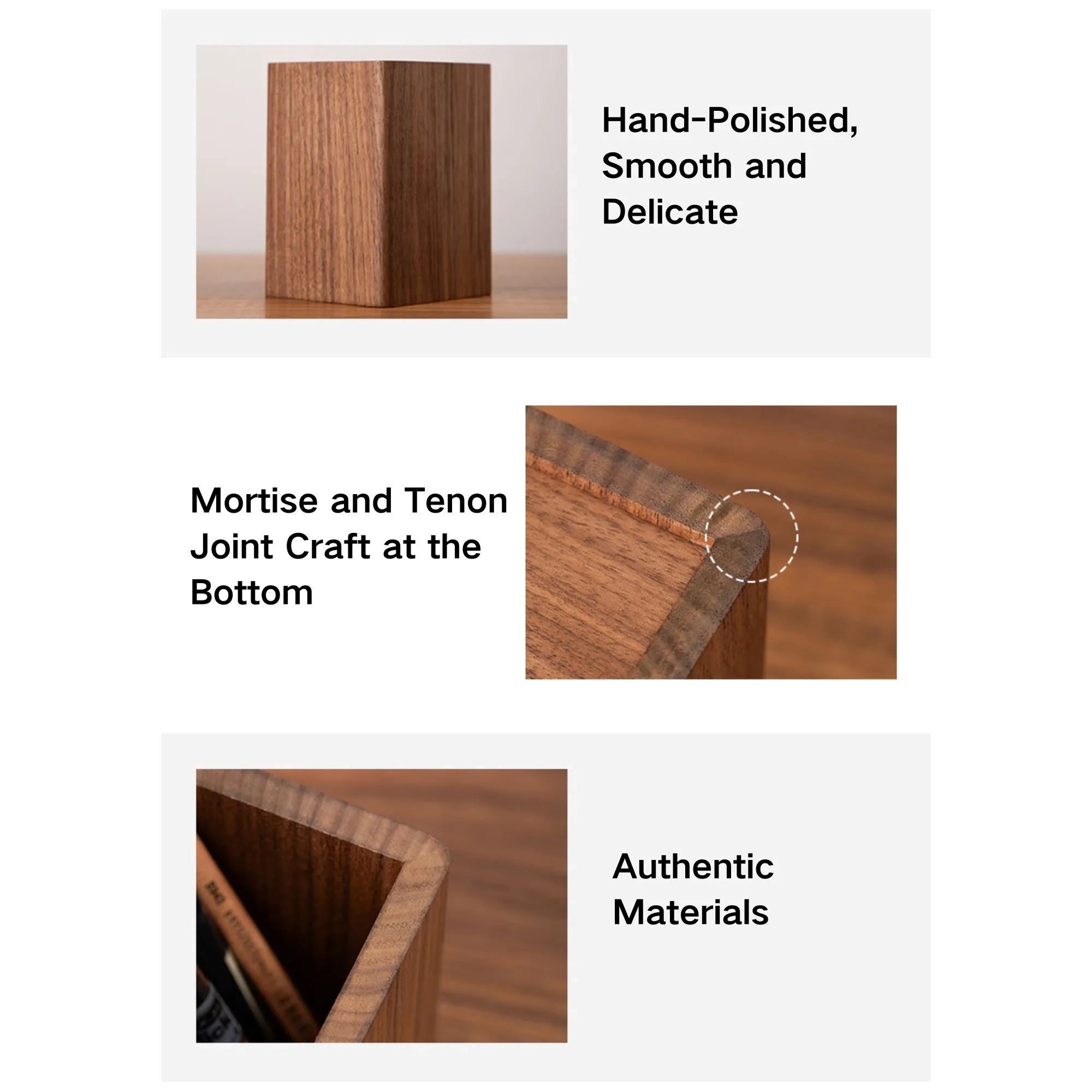 Solid Black Walnut Multifunctional Storage Pen Holder 4
