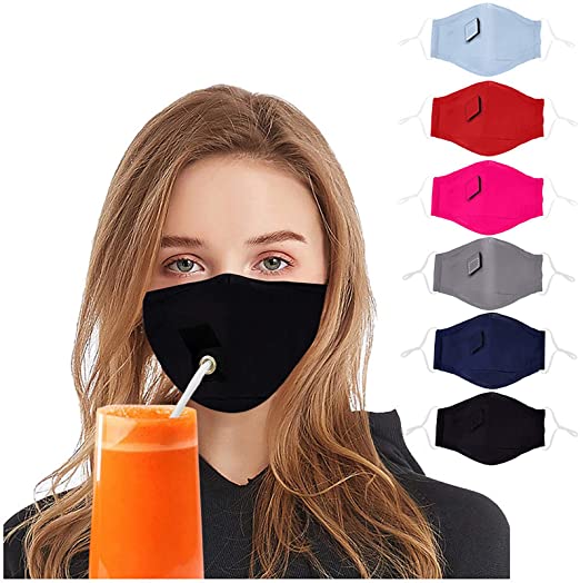 Reusable Face Mask w/ Straw Open Hole For Drinking 3