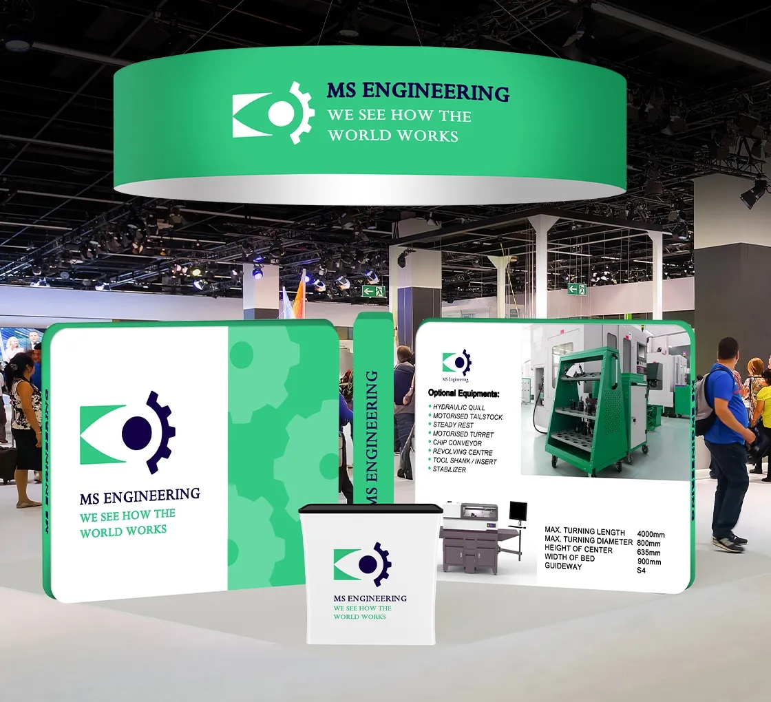 20ft Inline Trade Show Booth – 360° Display with Overhead Banner & Counters 7