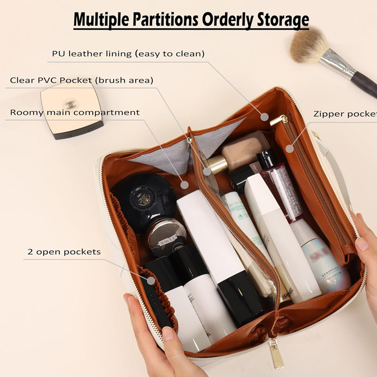 Travel Cosmetic Organizer Tote Bag Open Flat Makeup Case 4
