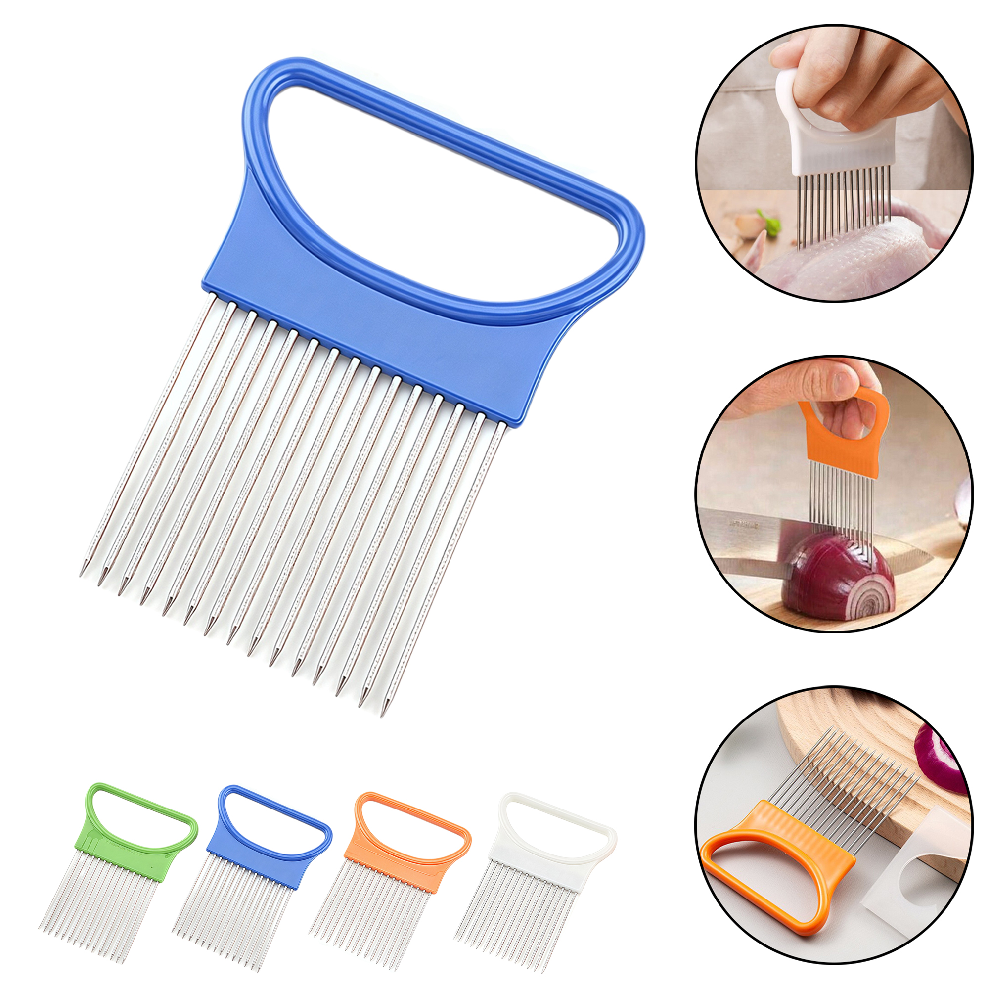 Stainless Steel Multi-Purpose Onion Fork Holder Slicer Fixer with Sharp Needles for Even Cutting 3