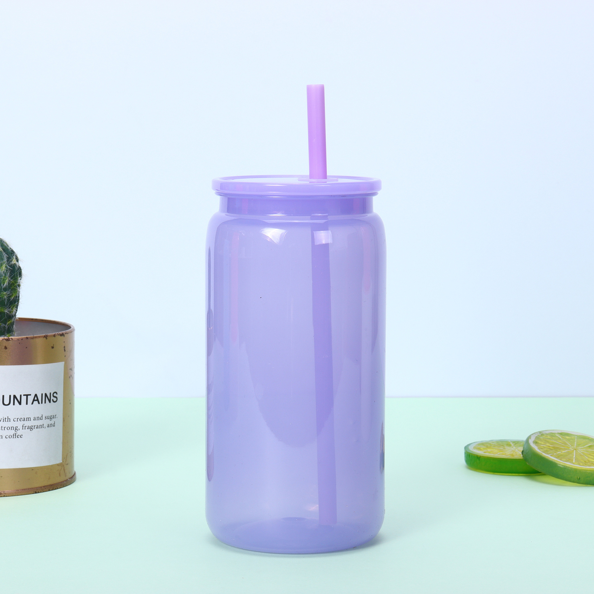 16 oz Plastic Tumbler with Straw and Lid 14