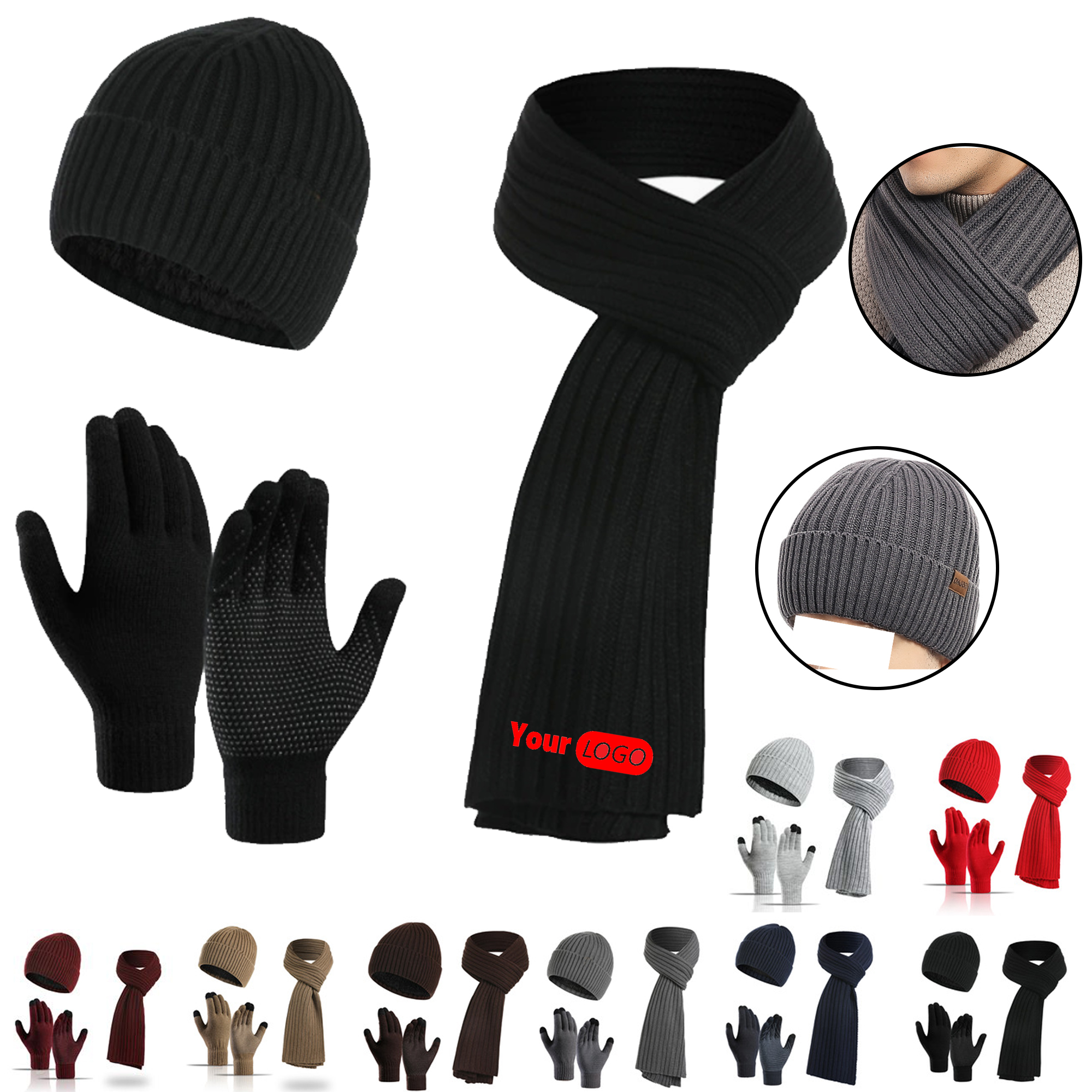 Hat, Scarf & Touchscreen Gloves Combo Gift Set 15