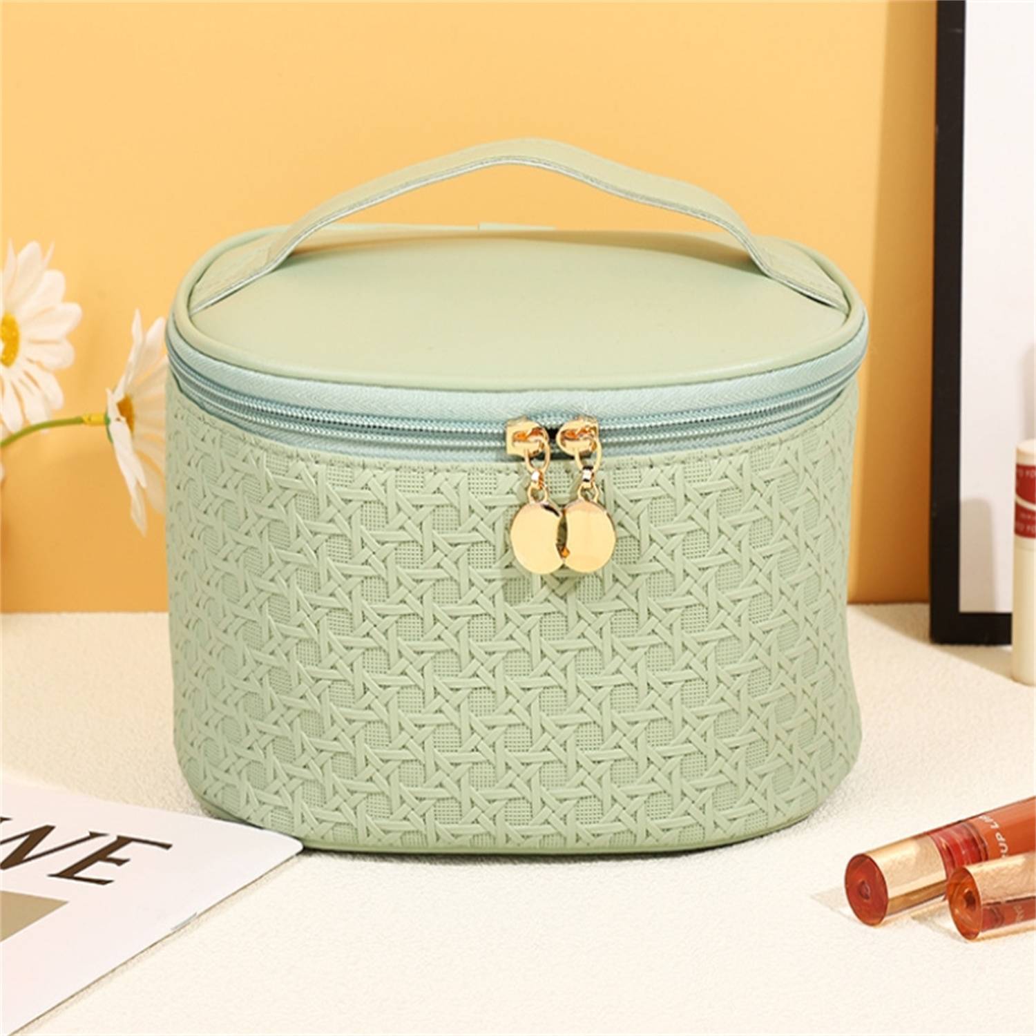 PU Leather Woven Pattern Cosmetic Bag Bucket 6