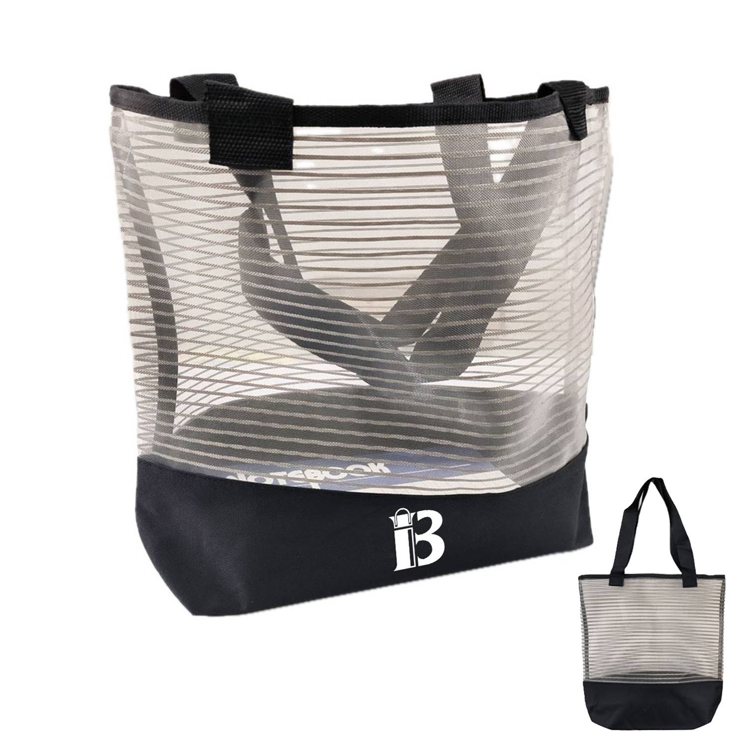 Sheer Mesh and Polyester Pinstripe Tote Bags
