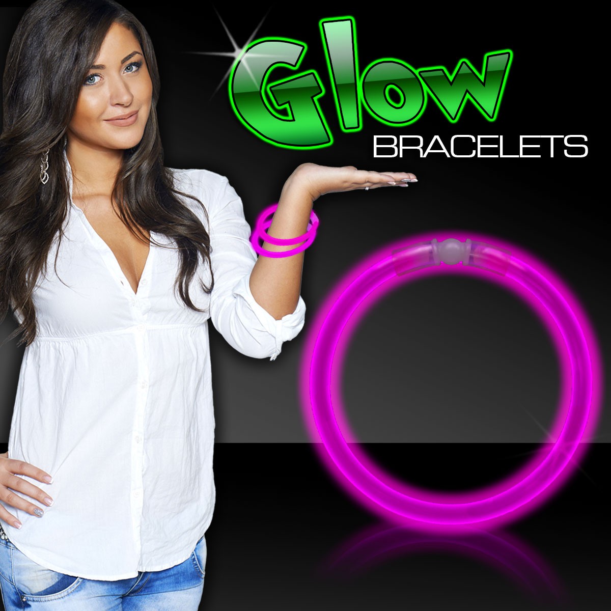 Pink 8" Single Color Superior Light Up Glow Bracelet 3