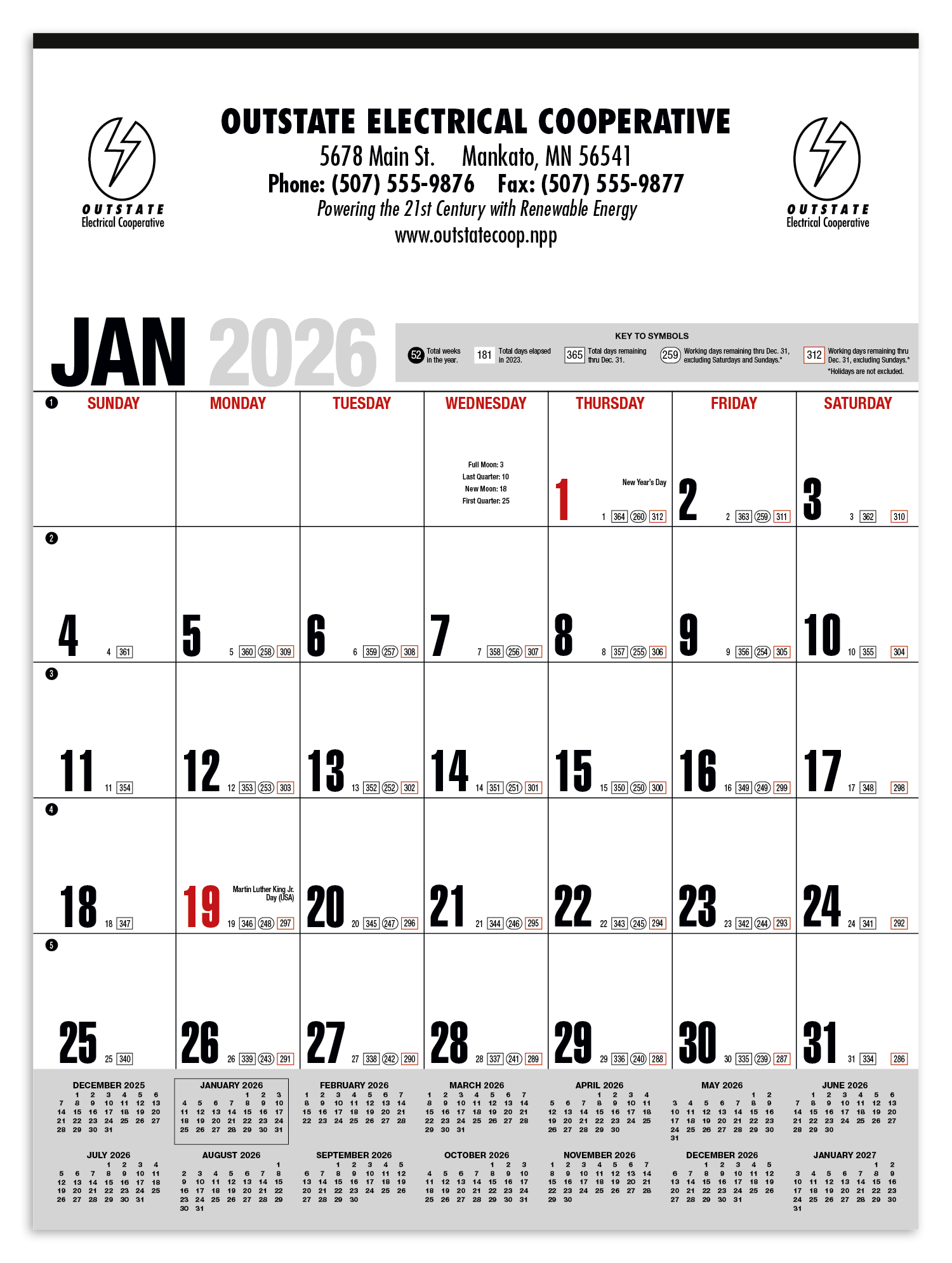 HotLine® Products Yearly Record® Gray with Red Calendar 9