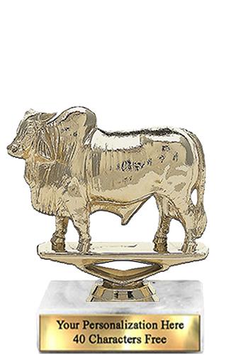 Trophy: 7", 2x3 white marble base, Brahma Bull Gol 1